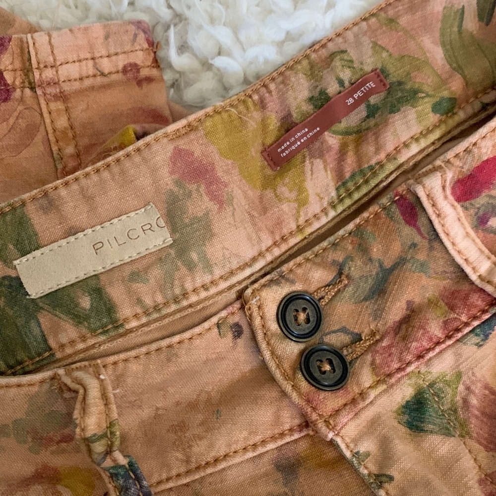 Anthropologie Pilcro The Wanderer Low-Rise Pants Peach Floral Pattern 28 - Picture 6 of 8